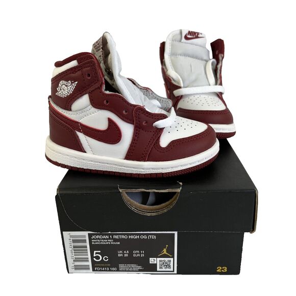 Toddler's Jordan 1 Retro High OG "Artisanal Red" Wht/Team Red (FD1413 160) Sz 5C - Picture 1 of 8